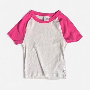 Aritzia TNA pink & white baby tee